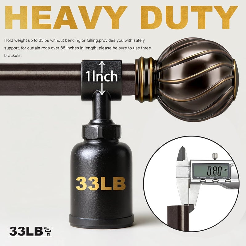 Lootkell 2 Pack Brown Curtain Rods Set for Windows 72 to 144 Inches Adjustable Length Heavy Duty 7/8" Diameter Window Curtain Rod with Decorative Finials for Outdoor Farmhouse Bedroom Kitchen Living Room - Image 5